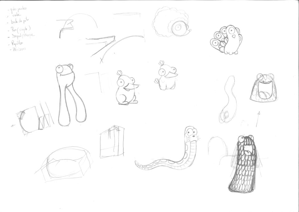 Esquisses de Crapaudisco, de Nombrilipaon, de Lascarwash et de Canaralorange