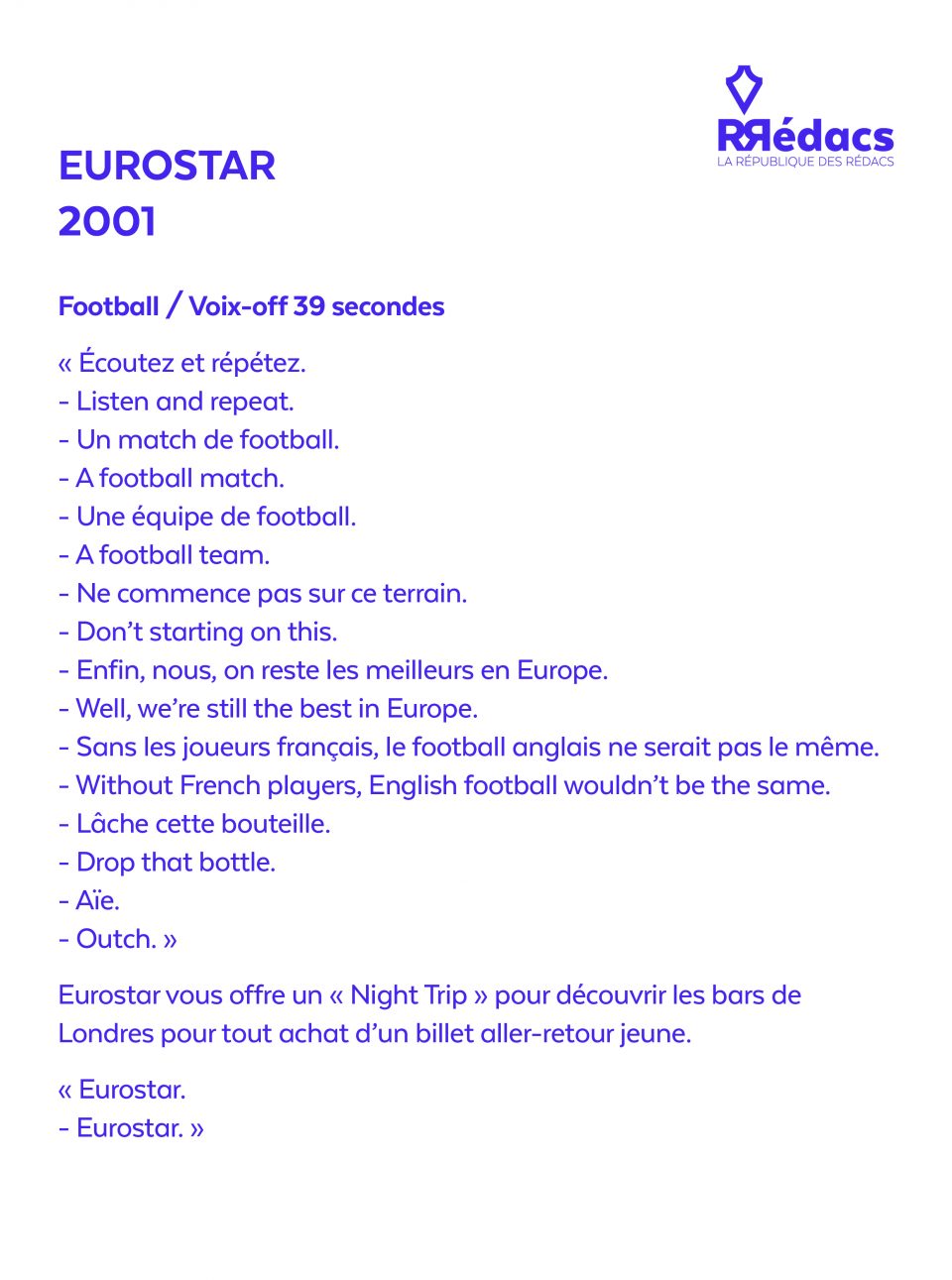 Spot radio Eurostar - Football