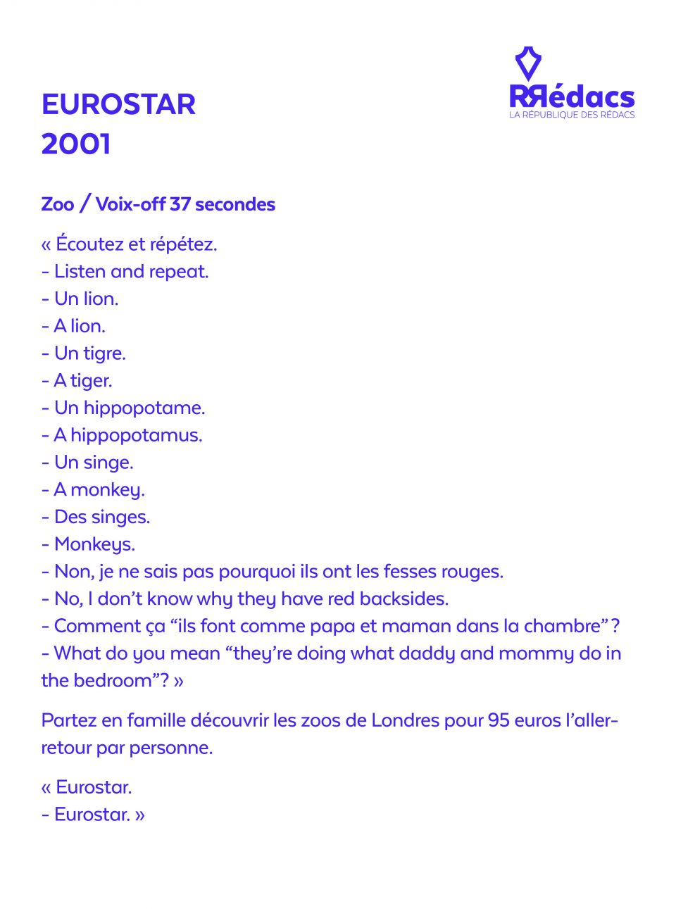 Spot radio Eurostar - Zoo