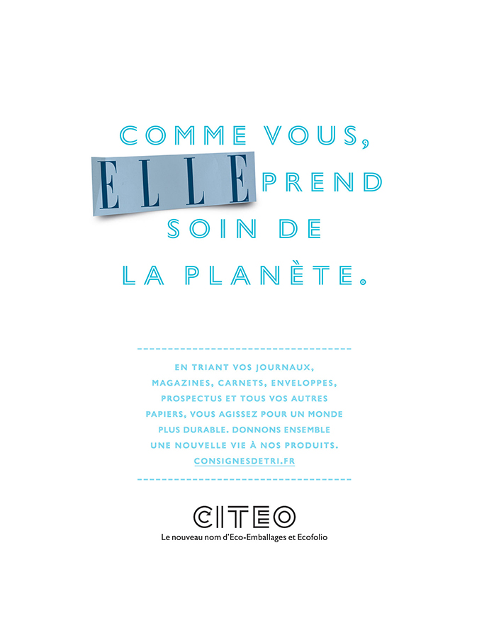 Campagne Citeo sur le tri du papier, visuel Elle