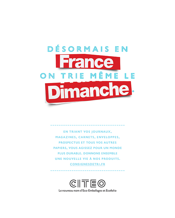 Campagne Citeo sur le tri du papier, visuel France Dimanche