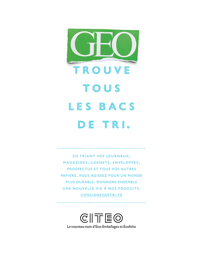 Campagne Citeo sur le tri du papier, visuel Geo