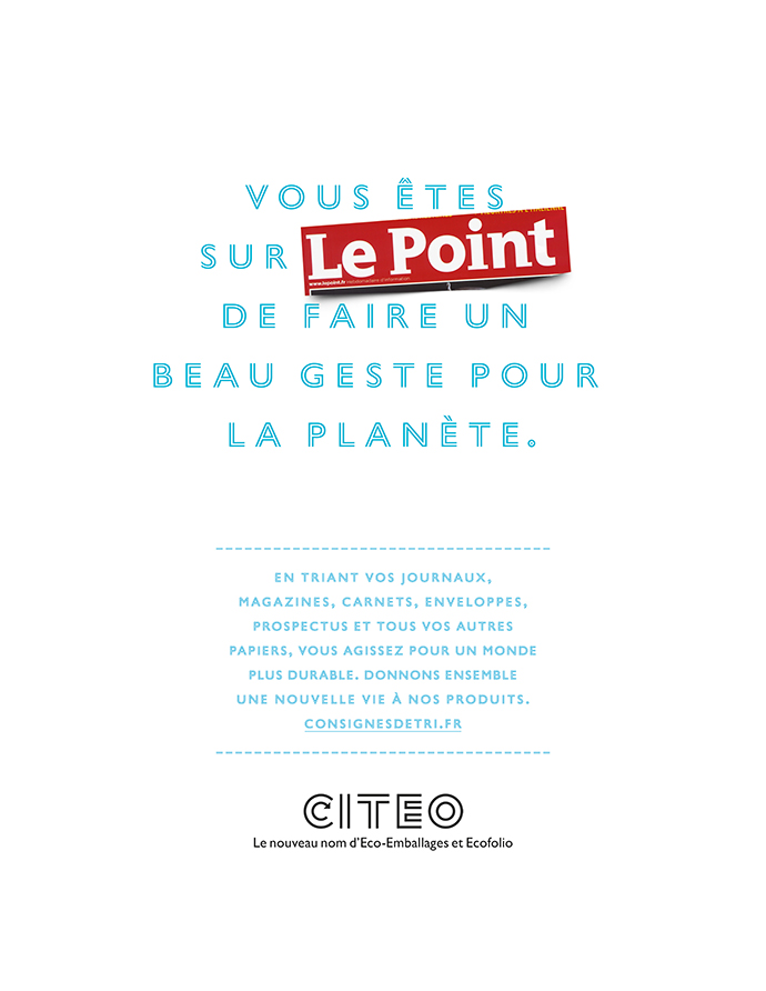 Campagne Citeo sur le tri du papier, visuel Le Point