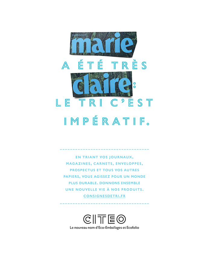 Campagne Citeo sur le tri du papier, visuel Marie-Claire