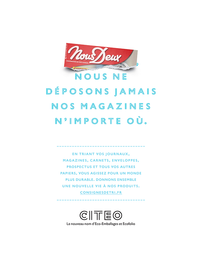 Campagne Citeo sur le tri du papier, visuel Nous Deux
